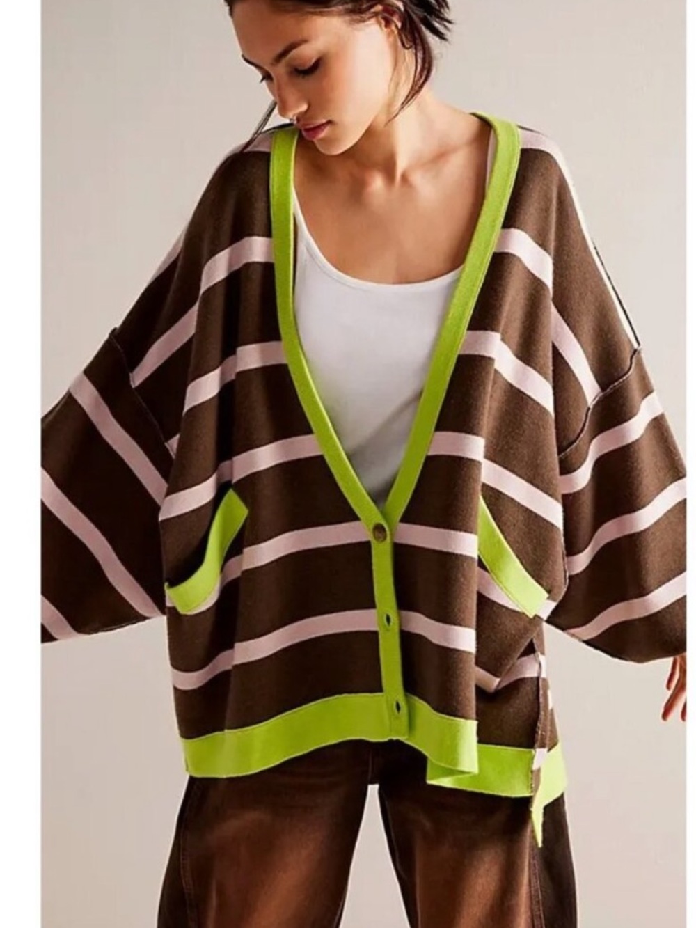 Free people we the free oversized striped cardigan with inside out seams XS